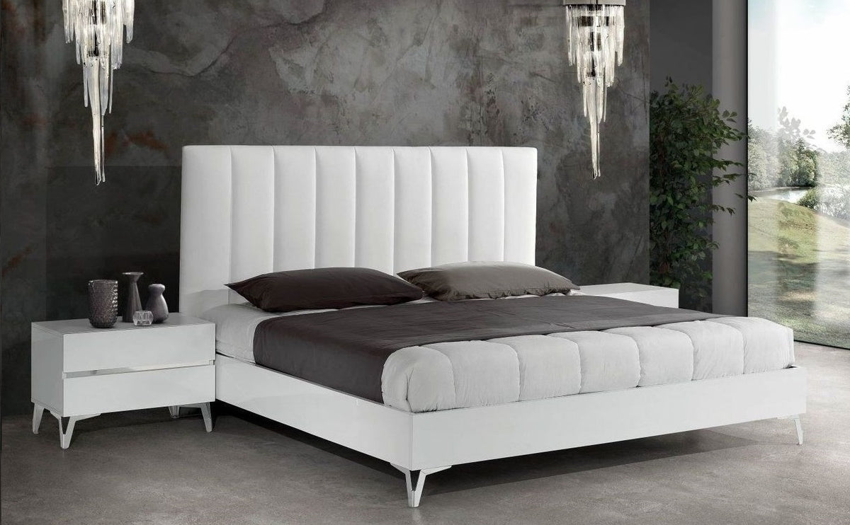 Angela Italian Modern White Eco Leather Bed with Nightstands