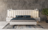 Angela Italian Modern White Eco Leather 4-Piece Bedroom Set and Wings
