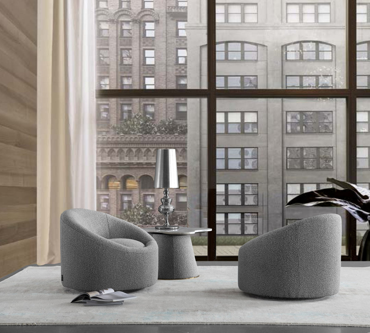 Frontier Glam Grey Fabric Accent Chair
