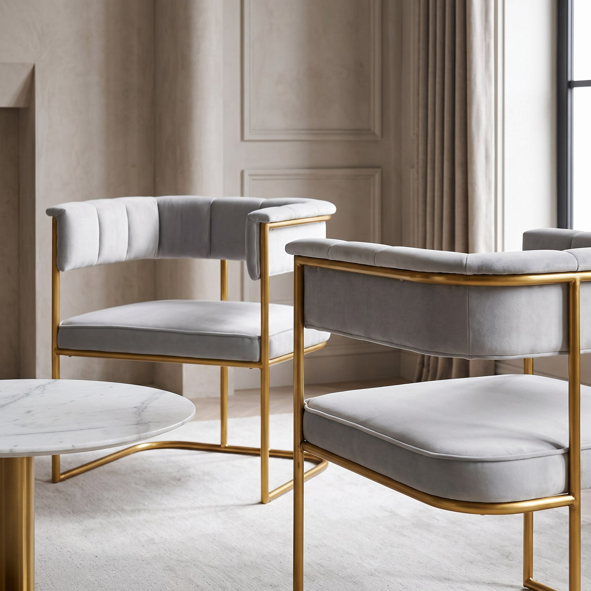 Bavaria Modern Light Grey Fabric + Gold Accent Chair