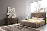 Moontide Eastern King Glam Beige Velvet and Brushed Brass Bed