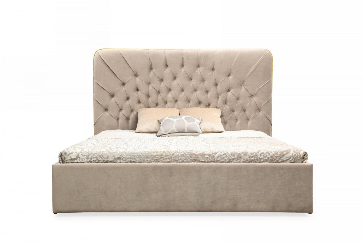 Moontide Glam Beige Velvet and Brushed Brass Bedroom Set