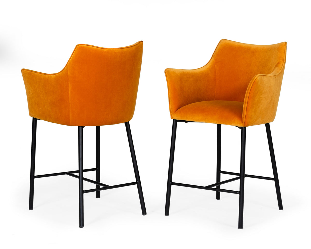 Exodus Modern Orange Velvet Counter Stool