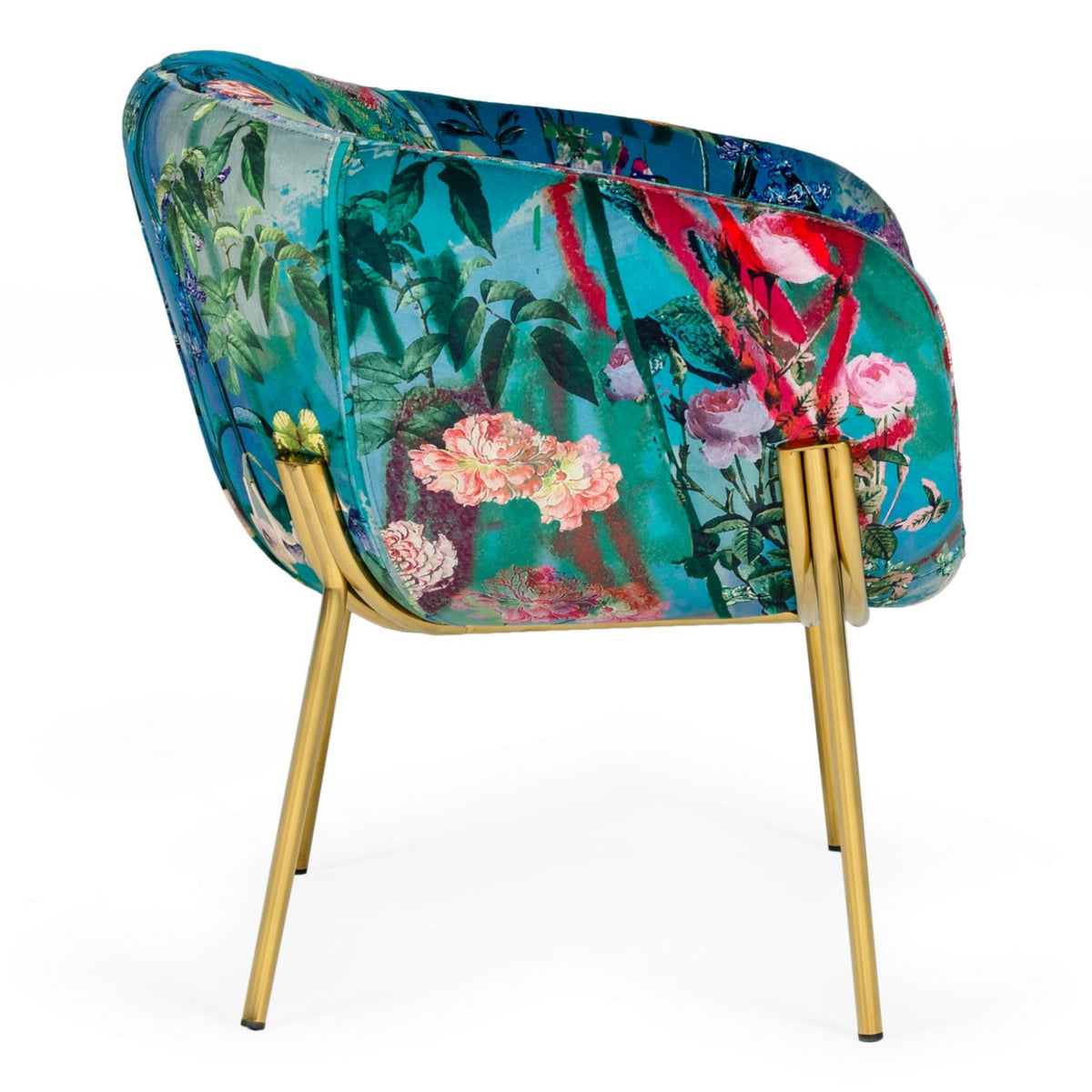 Falco Contemporary Floral Velvet and Gold Accent Chair