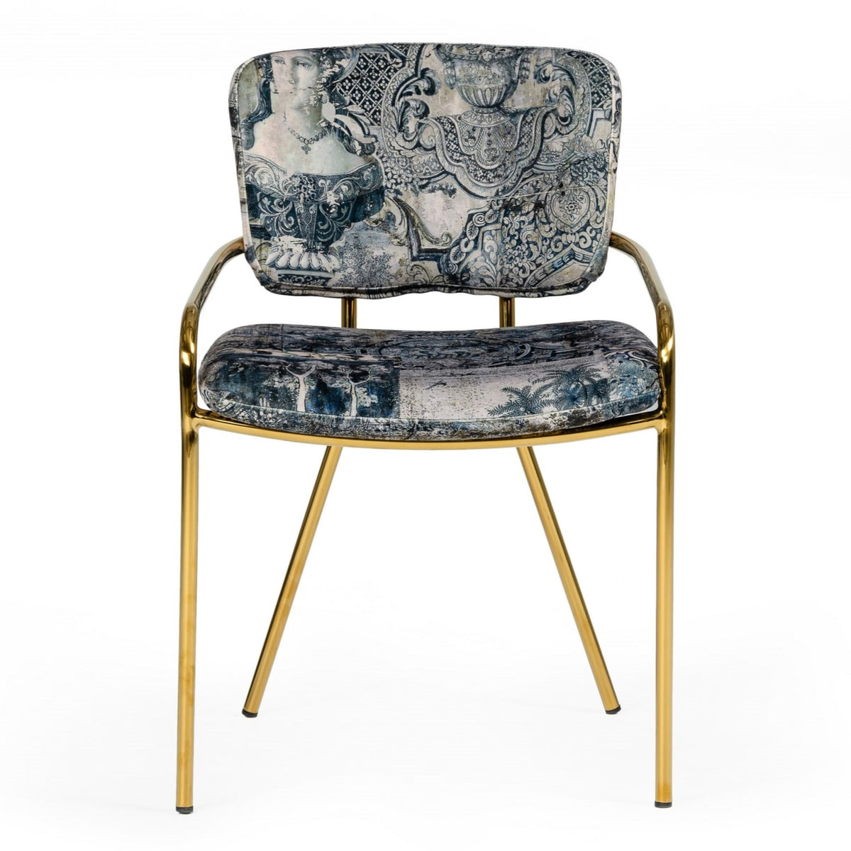 Farnon Modern Patterned Velvet and Gold Dining Chair