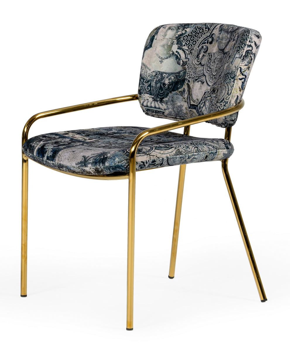 Farnon Modern Patterned Velvet and Gold Dining Chair