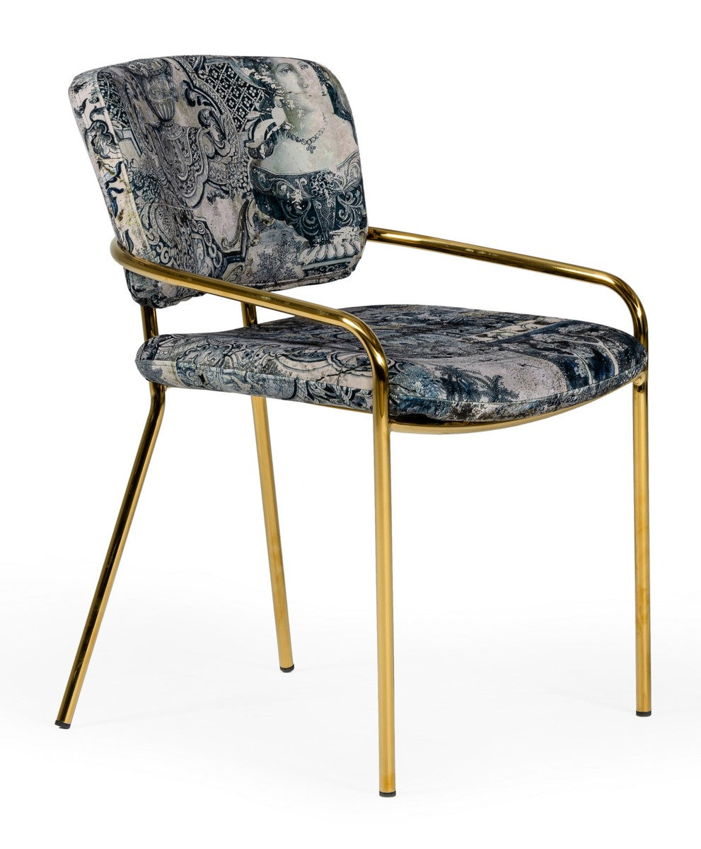 Farnon Modern Patterned Velvet and Gold Dining Chair