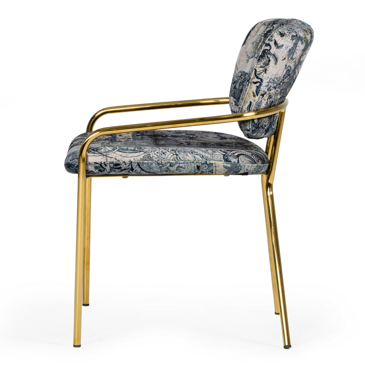 Farnon Modern Patterned Velvet and Gold Dining Chair