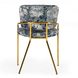 Farnon Modern Patterned Velvet and Gold Dining Chair