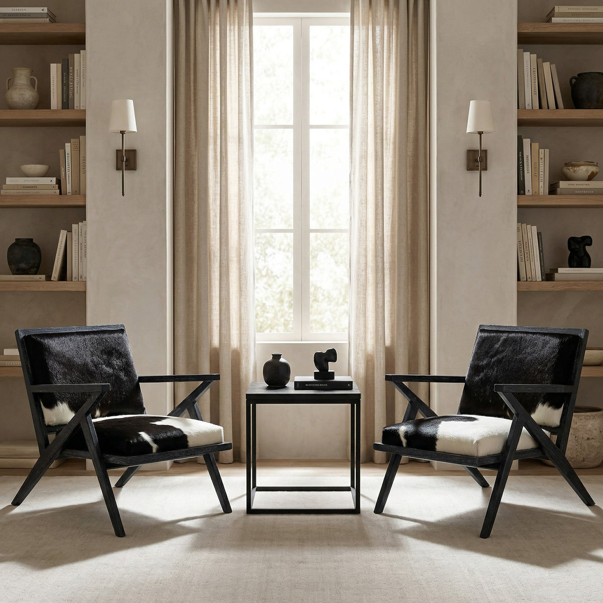 Hallam Glam Black and White Cowhide Accent Chair