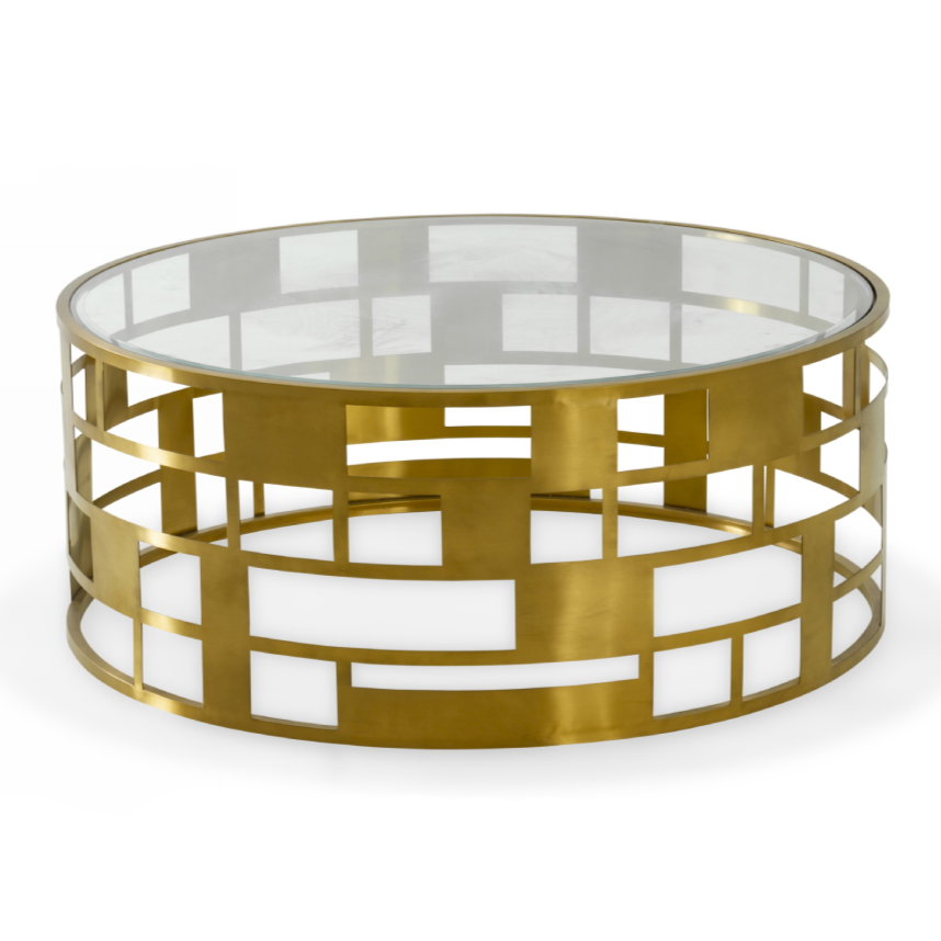 Kudo Glam Clear Glass and Gold Glass Coffee Table