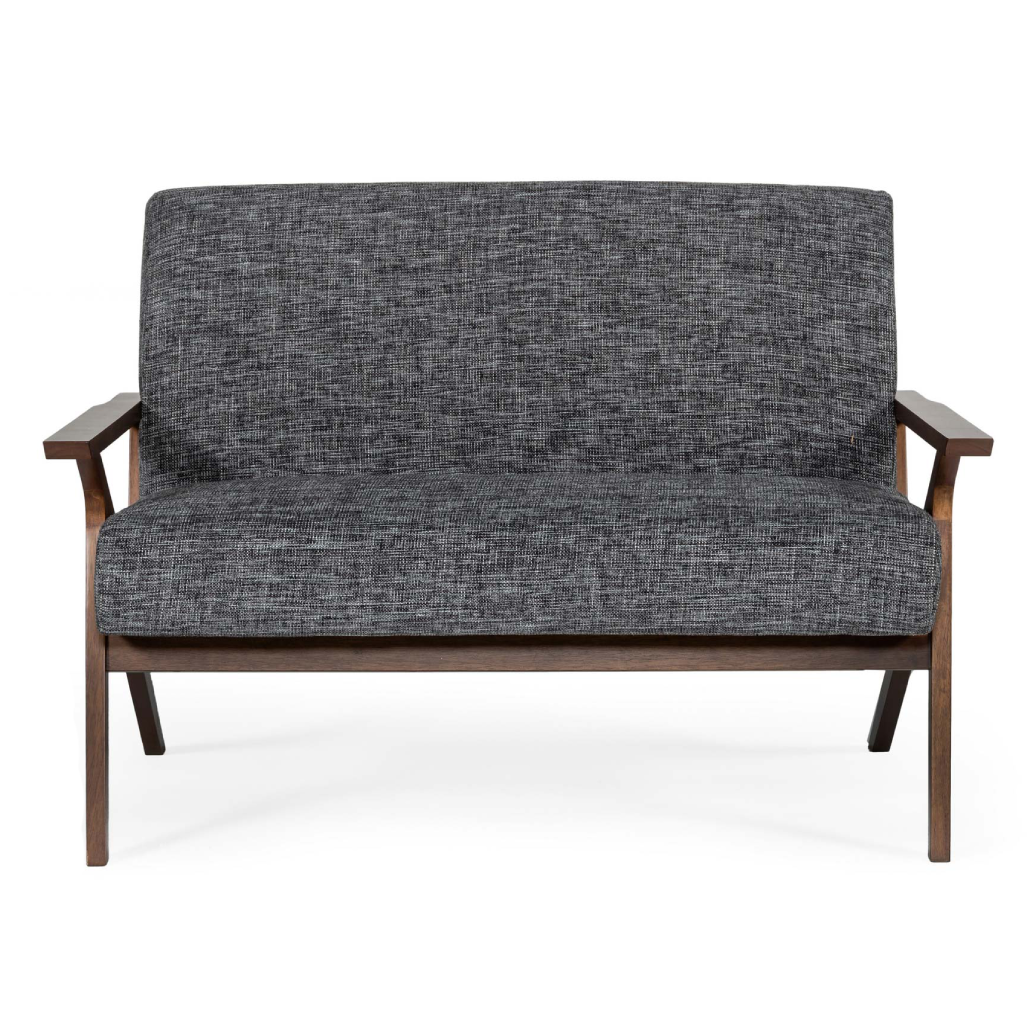 Candea Mid-Century Walnut and Grey Compact Loveseat