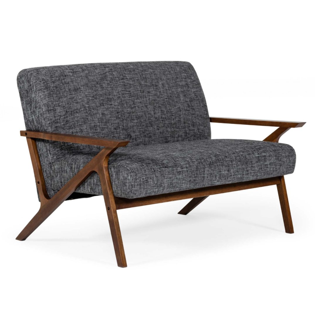 Candea Mid-Century Walnut and Grey Compact Loveseat