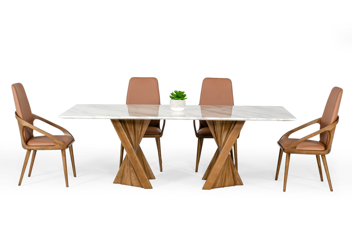 Cadence Modern Walnut & Marble Dining Table