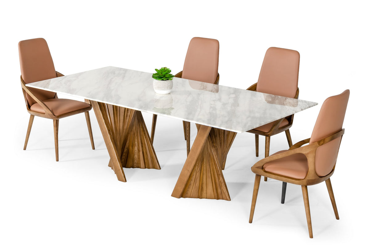 Cadence Modern Walnut & Marble Dining Table