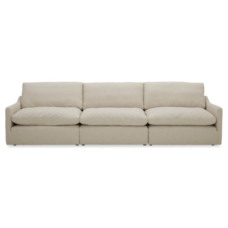 Fedora Modern White Fabric Sectional Sofa + Ottoman