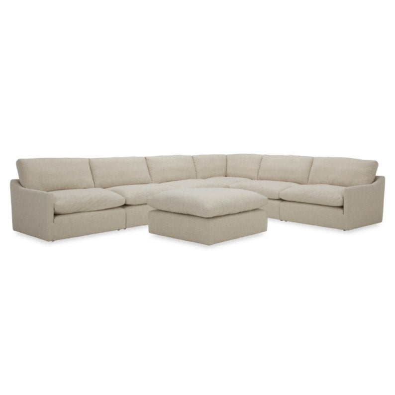 Fedora Modern White Fabric Sectional Sofa + Ottoman
