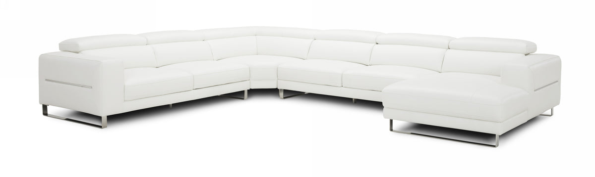 Hawkey Contemporary White Full Leather U Shaped Sectional Sofa