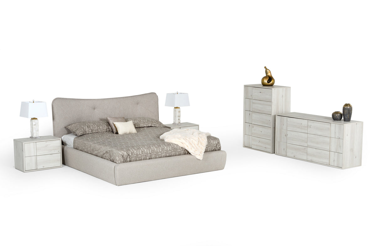 Alessia Queen Italian Modern Light Grey Upholstered Bed