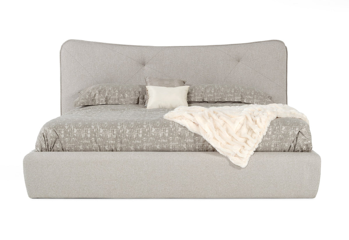 Alessia Eastern King Italian Modern Light Grey Upholstered Bed