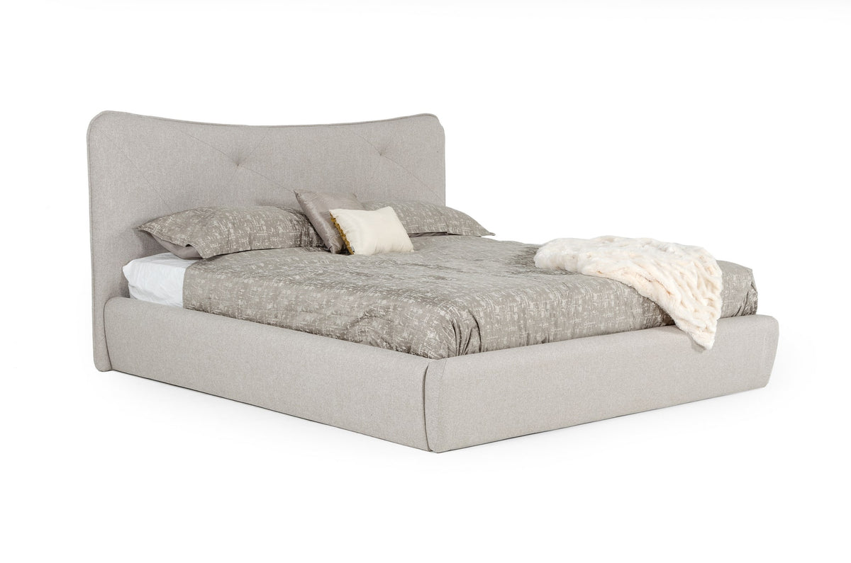 Alessia Eastern King Italian Modern Light Grey Upholstered Bed