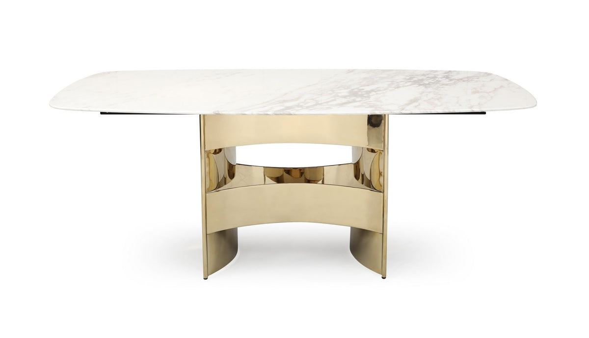 Marmot White Marble and Champagne Gold Dining Table