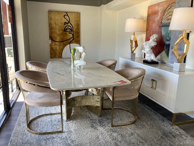 Marmot White Marble and Champagne Gold Dining Table