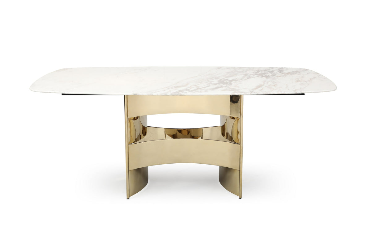 Marmot White Marble and Champagne Gold Dining Table