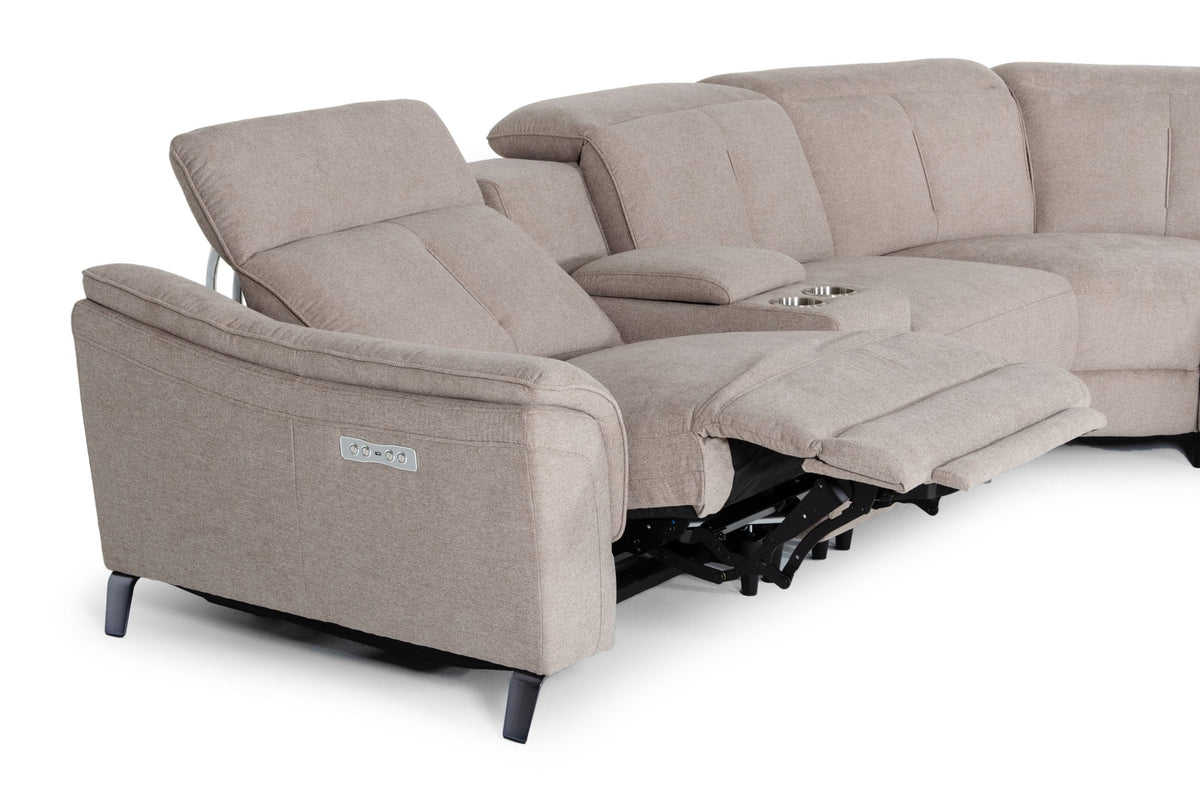 Lloyd Modern Light BrownFabric Sectional with Three Recliners