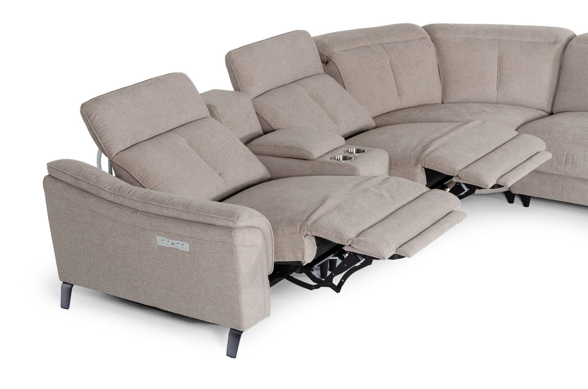 Lloyd Modern Light BrownFabric Sectional with Three Recliners