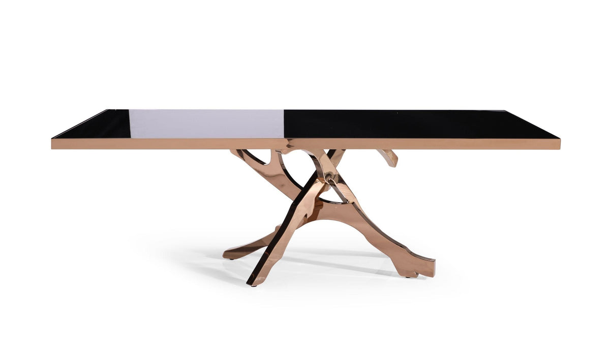 Legend Modern Black Glass & Rosegold Dining Table