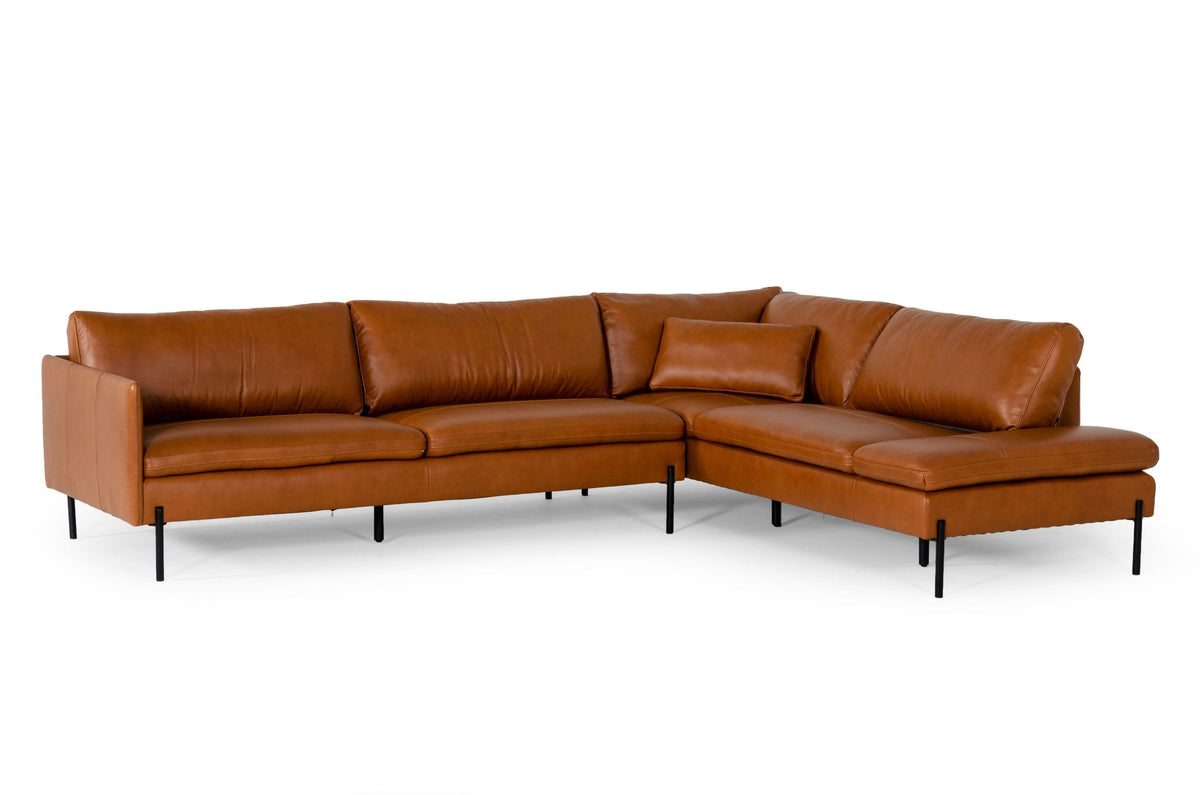 Sherry Modern Cognac Leather Right Facing Sectional Sofa