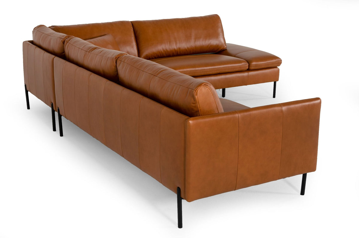 Sherry Modern Cognac Leather Right Facing Sectional Sofa