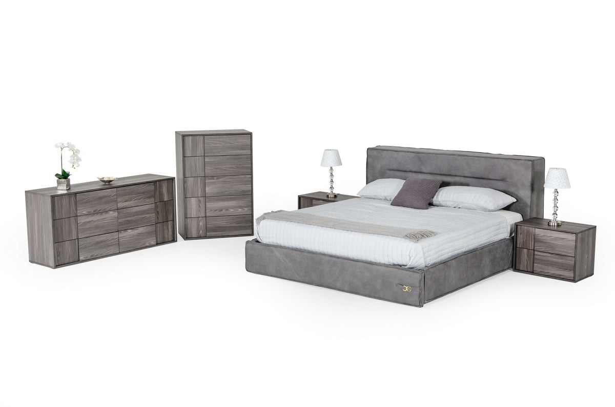 Hollywood Italian Contemporary Grey Leather Bed