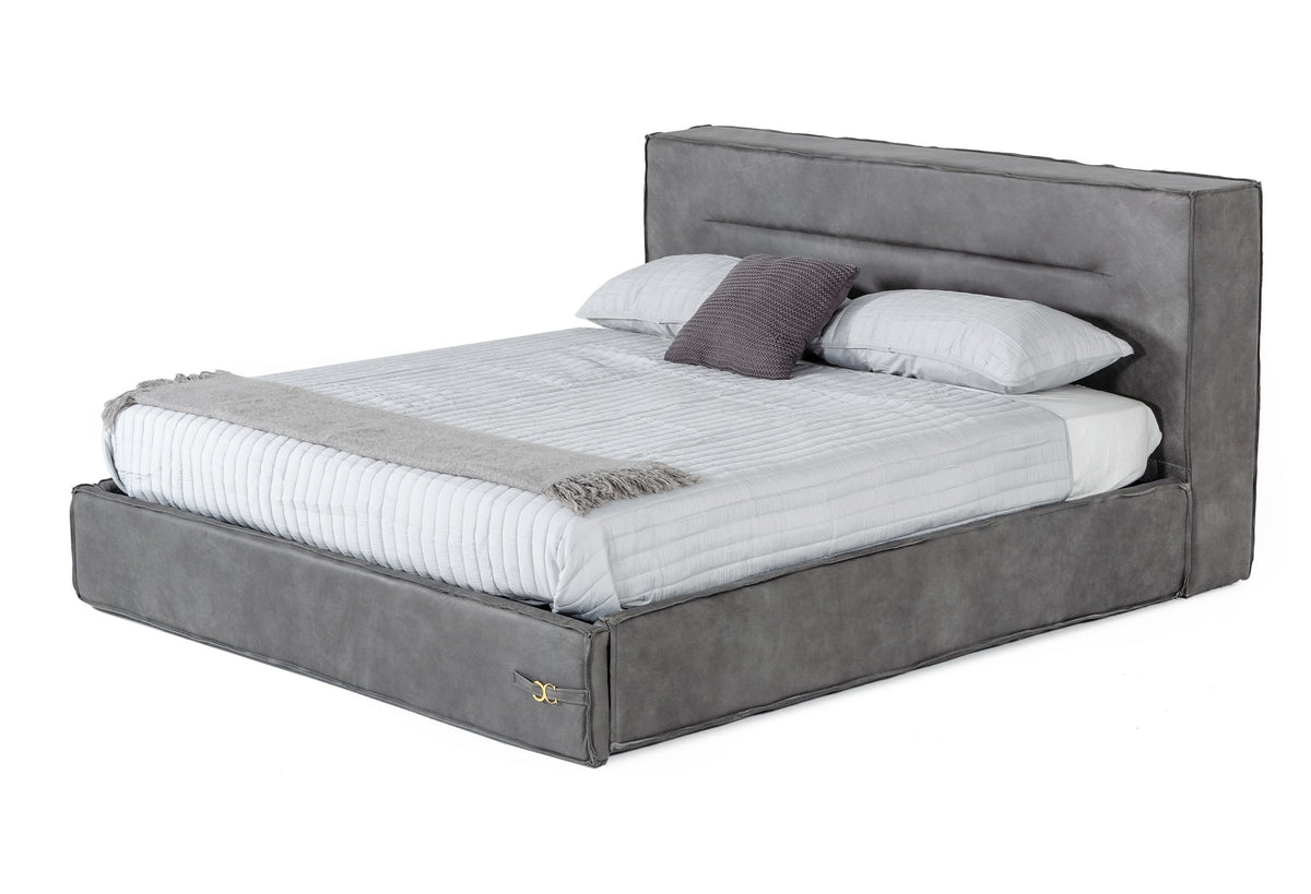 Hollywood Italian Contemporary Grey Leather Bed