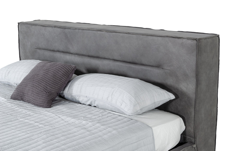 Hollywood Italian Contemporary Grey Leather Bed