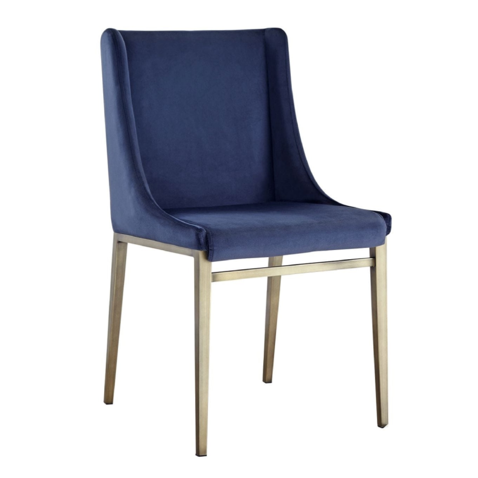 Mimi Contemporary Blue Velvet & Antique Brass Dining Chair (Set of 2)