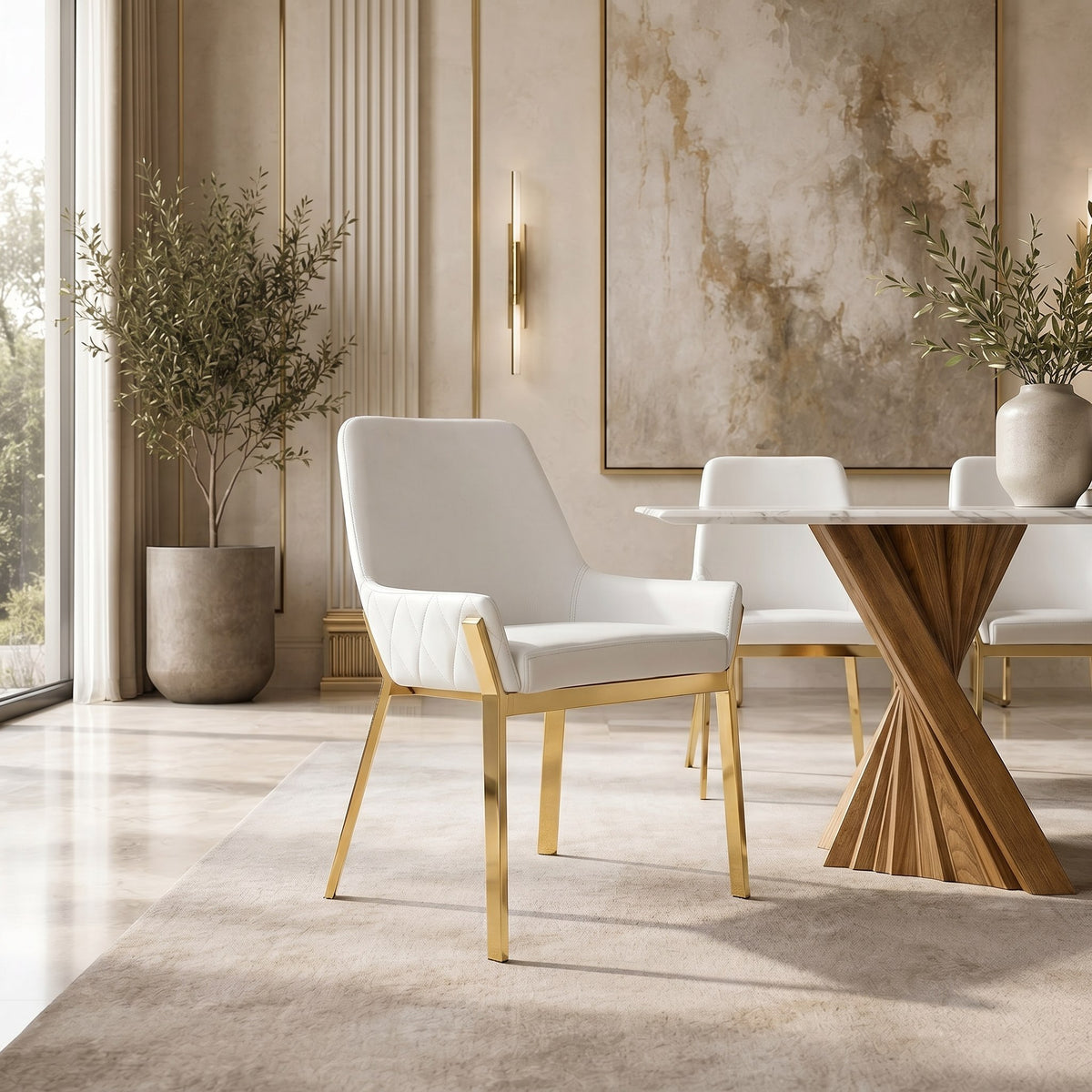 Ganon Modern White & Gold Dining Chair