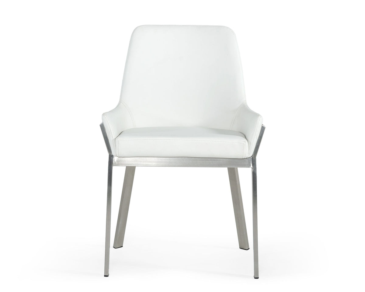 Ganon Modern White & Brushed Stainless Steel Dining Chair