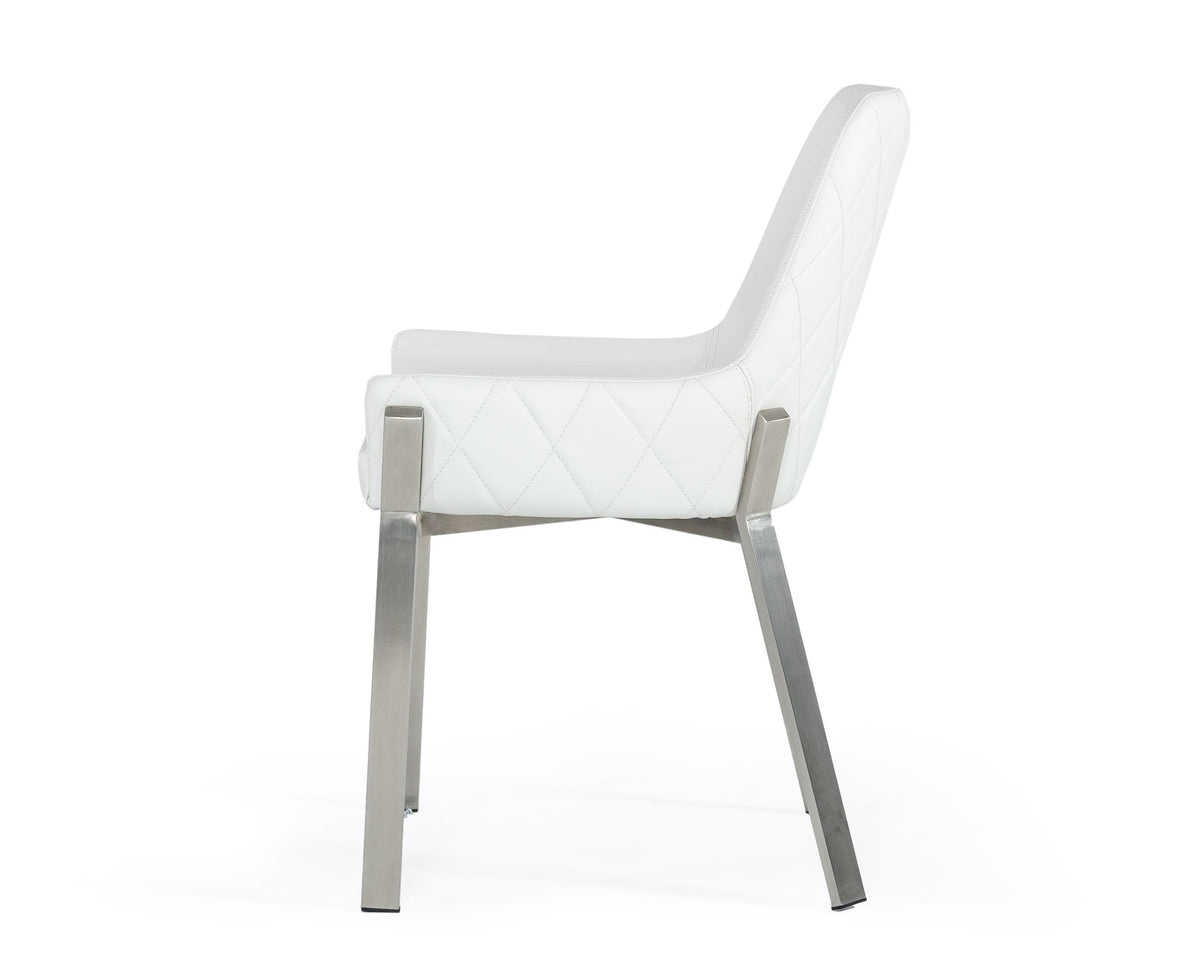 Ganon Modern White & Brushed Stainless Steel Dining Chair