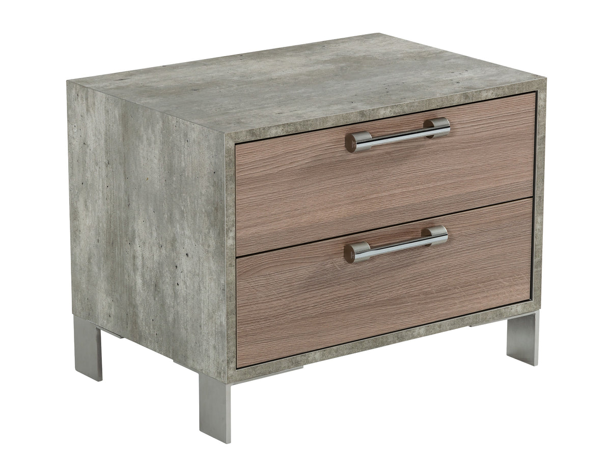 Nova Domus Boston Modern Brown Oak & Brushed Stainless Steel Nightstand