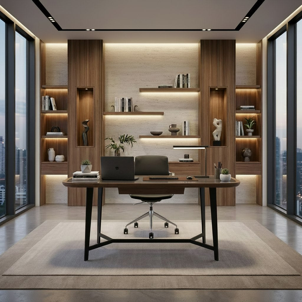 Girard Modern Walnut & Black Glass Desk
