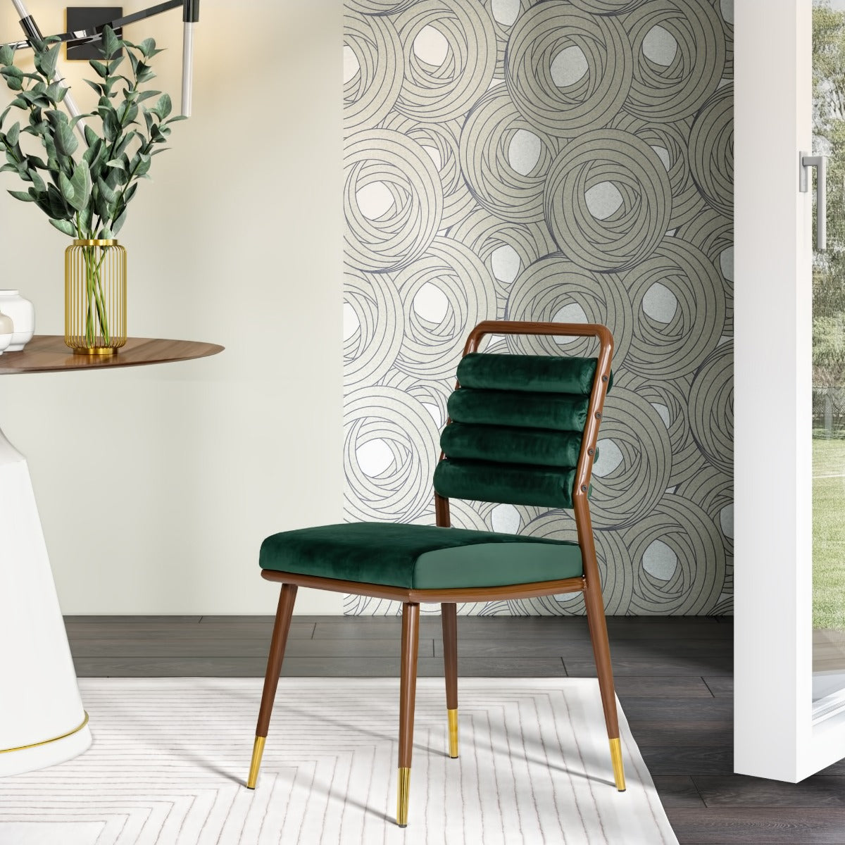 Biscay Modern Dark Green & Walnut Steel Dining Chair
