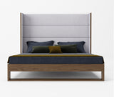 Queen Helenora Contemporary Grey Fabric & Walnut Trim Bed