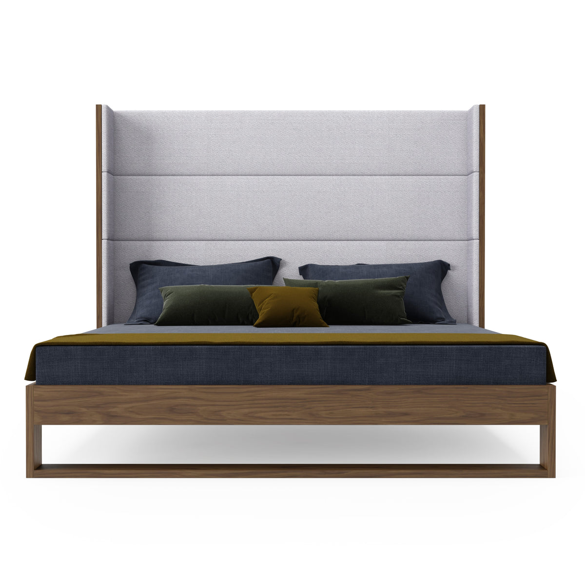Helenora Contemporary Grey Fabric & Walnut Trim Bed