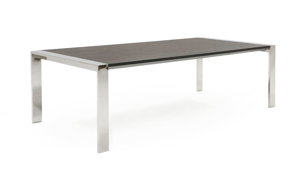 Fauna Modern Elm Grey & Stainless Steel Chrome Dining Table