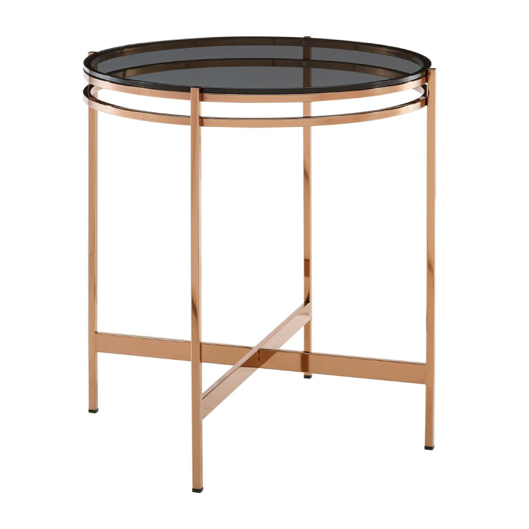 Bradford Modern Smoked Glass & Rosegold Small End Table