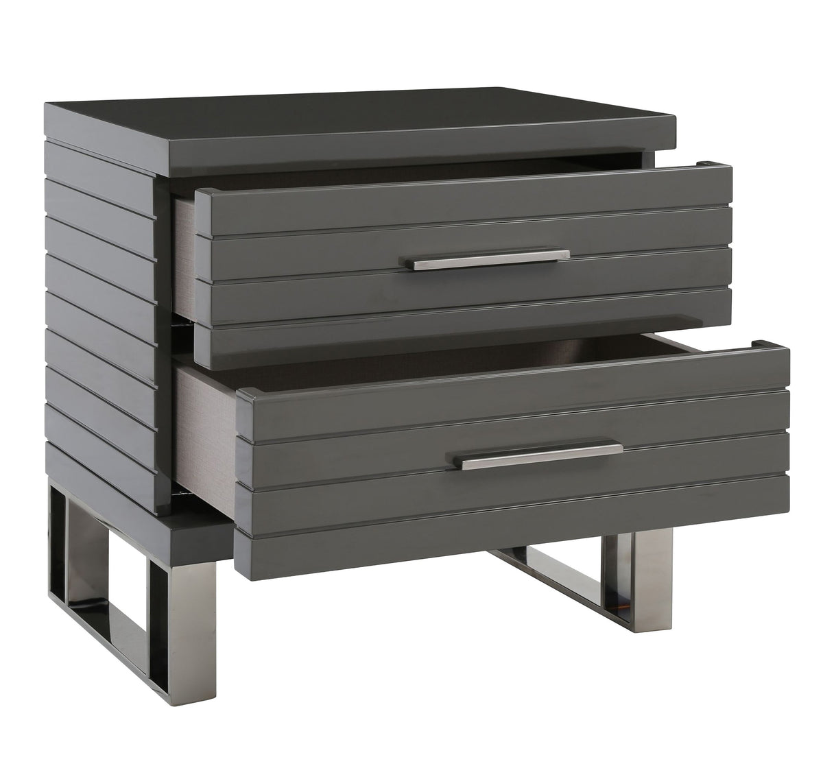 Splendor Grey High Gloss Slatted Nightstand