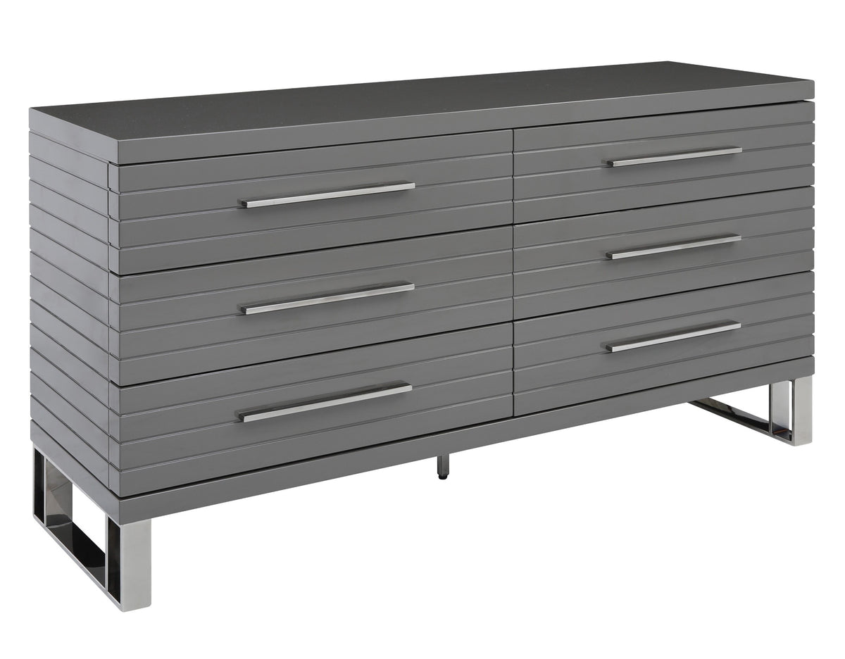 Splendor Grey High Gloss Slatted Dresser