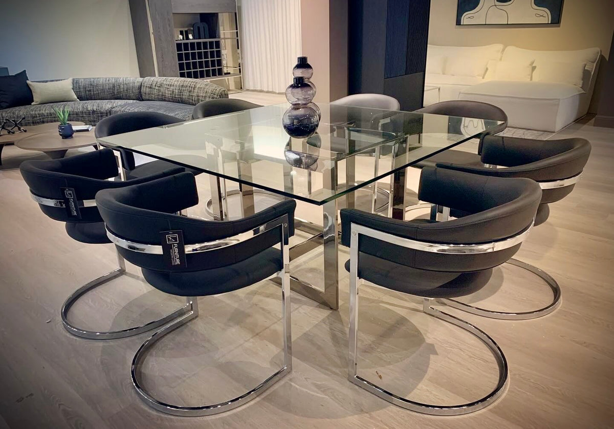 Modrest Keaton Square Modern Glass and Stainless Steel Dining Table